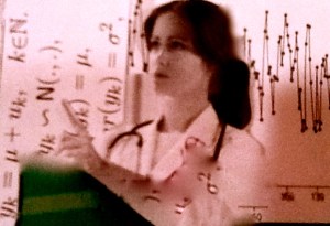 Nurse chart behind her pink